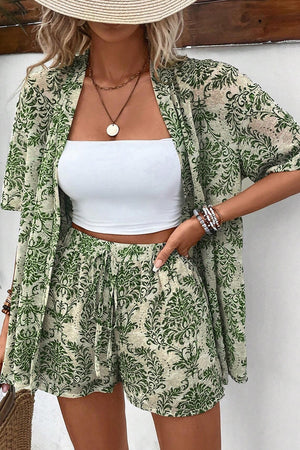 Open image in slideshow, Printed Open Front Top and Shorts Set
