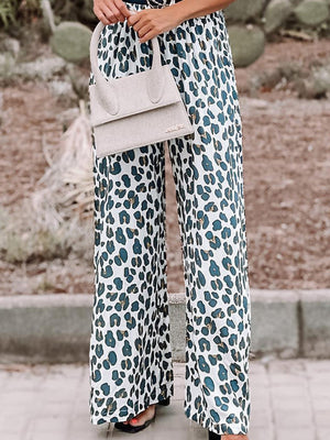 Leopard Pocketed Wide Leg Pants