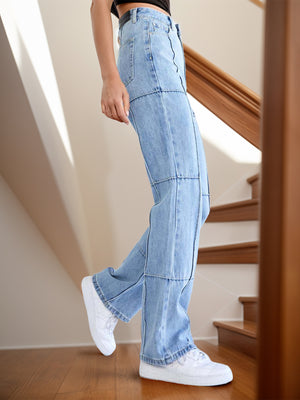 High Waist Straight Jeans with Pockets