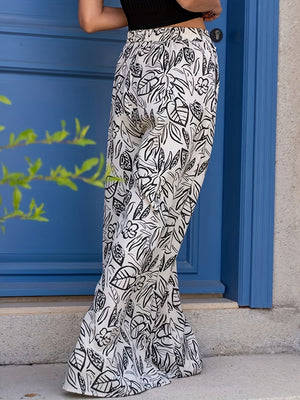 Slit Printed Wide Leg Pants with Pockets